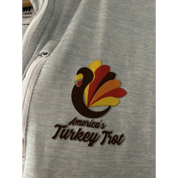 America’s Turkey Trot Thanksgiving Hoodie Men’s Gray Full Zip 2XL Running Man - Picture 3 of 11